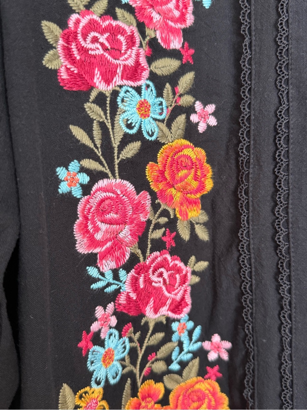 Savanna Jane - Embroidered Floral Long Sleeve Button Front Blouse Top Black - 2X - Picture 10 of 11